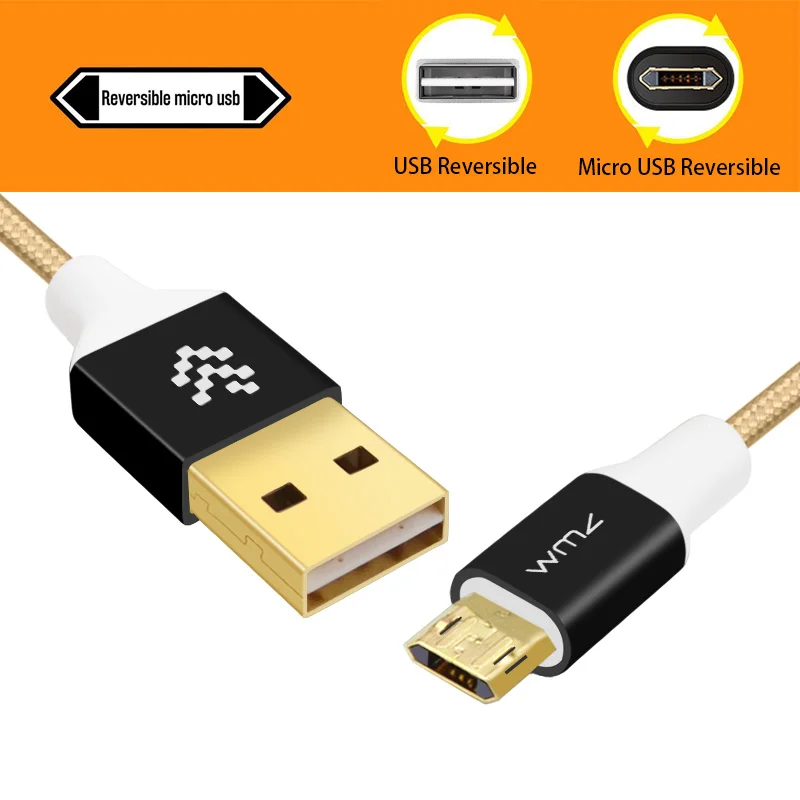 2 шт. WMZ Реверсивный кабель Micro USB для быстрой зарядки кабели передачи данных