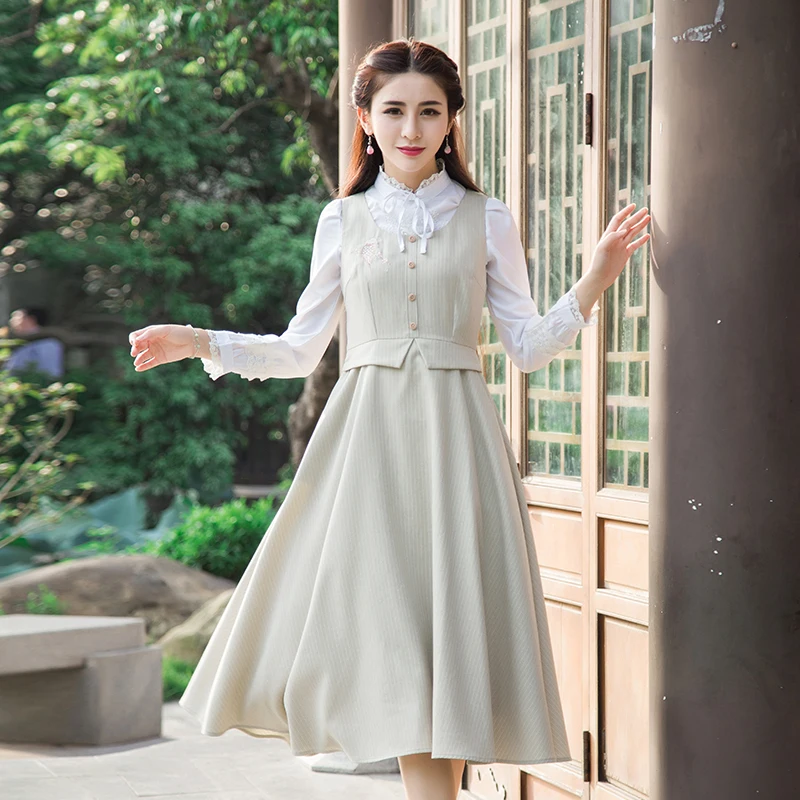 Новинка осень лето 2017 винтажное женское длинное платье без рукавов приталенное с