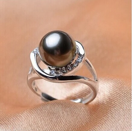 ZCD 504 +++ натуральный таитянский черный жемчужный порошок жемчуг кольцо-держатель