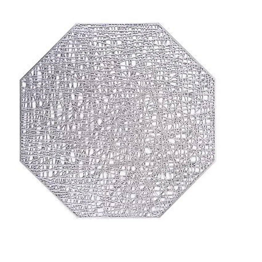 Silver 4 шт./лот 16*38 см японского Стиль Восьмиугольные полые изоляционная прокладка столовых однотонный pvc Коврики на стол пластина коврик под посуду - Цвет: Silver