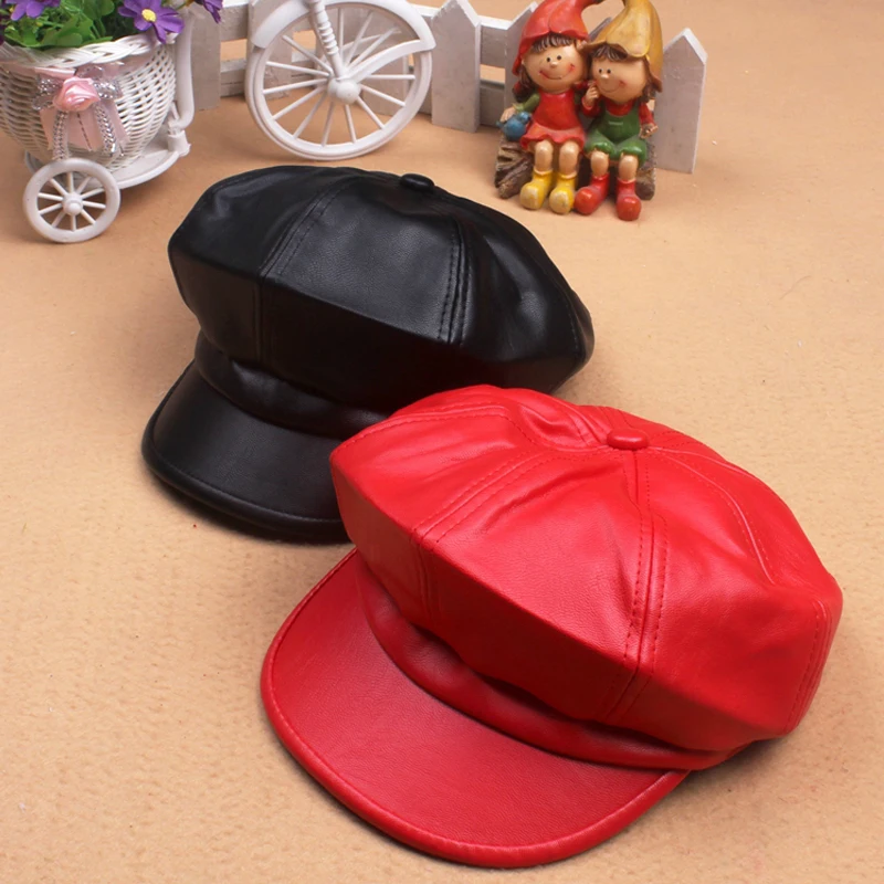 Берет однотонный кожаный для мальчиков и девочек винтажная восьмиугольная кепка