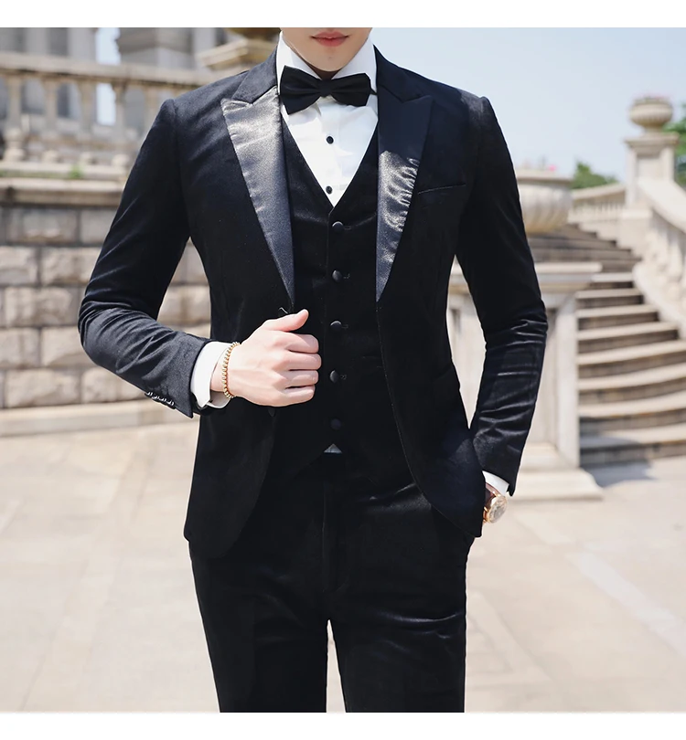 Свадебный элегантный мужской костюм s мужской костюм Terno Masculino осенний Бархатный смокинг пальто брюки дизайн Tero Slim Fit куртка+ жилет+ брюки