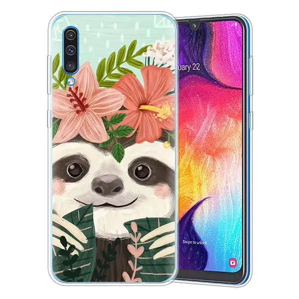 03 Серый Ленивцы и цветами силиконовый чехол для samsung Galaxy A50 A70 A40 A20e A10 A30 A80 A6 A8 плюс A7 A9 прозрачный TPU силиконовый блестящий чехол - Цвет: 03