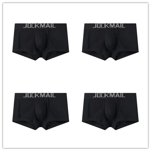 JOCKMAIL, 4 шт./партия, мужское нижнее белье, боксеры, штаны, хлопок, низкая талия, сексуальные, комфортные, U выпуклые, одноцветные, молодежные, дышащие, мужские боксеры, шорты - Цвет: 4 black