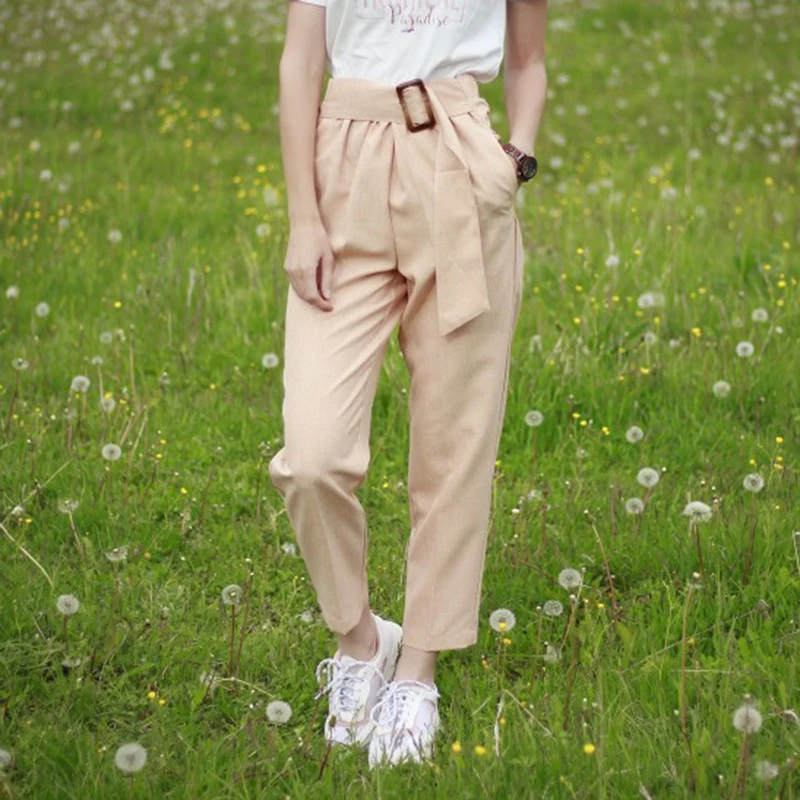 Женские однотонные прямые брюки BIAORUINA повседневные с поясом и высокой талией