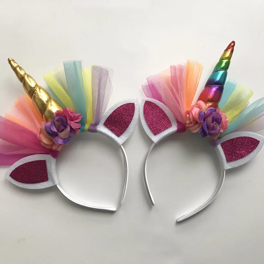 10 шт. Блеск Рог единорога и повязка на голову для девочек детей 2017 Войлок мягкий