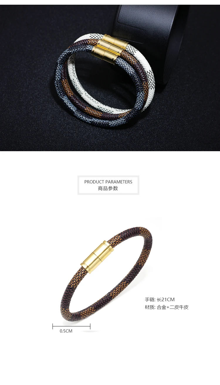New Fashion Punk Cowhide Leather Men Bracelet Bangles for Women Jewelry Magnetic Snap Charm Bracelet Gift