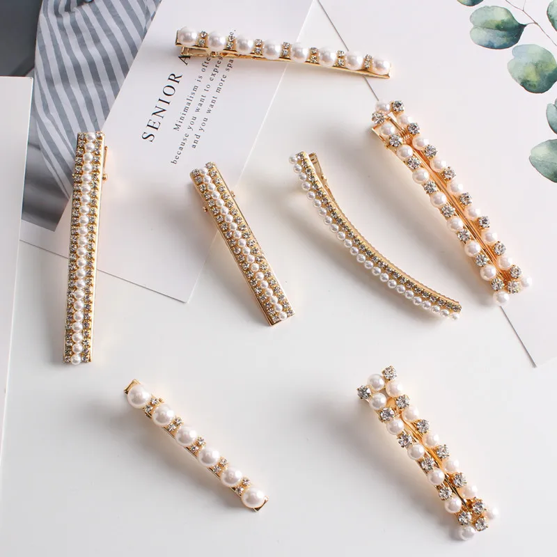 Женские заколки для волос простые металлические с жемчугом корейский стиль |