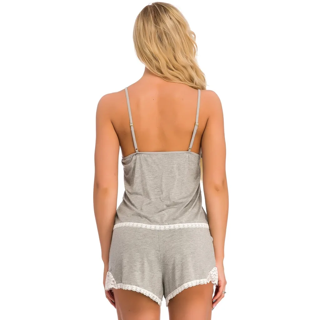 New Fashion Women Comfortable Lace V-Neck Camisole Shorts Suit Pajamas Sleepwear Pizama Damska Bawelna Pijamas Para As Mulheres | Женская