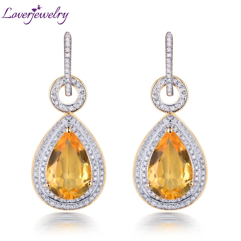 Женские серьги цитрина 14 карат желтое золото натуральный 10х14 мм|drop earrings|earring for