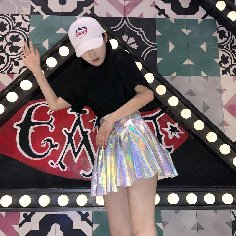Женские юбки Kawaii мягкая лазерная яркая с высокой талией персонализированная