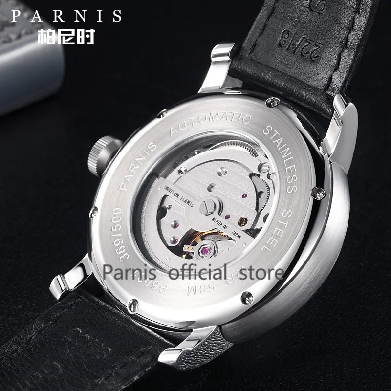 Модные мужские часы 41 мм Parnis 21 Jewels Япония Автоматический ход Мужские t сапфировое стекло Мужские наручные часы серебряные маркеры