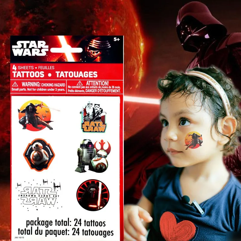 4 шт. Звездные войны Пробуждение силы яркие наклейки татуировки для подарка детям