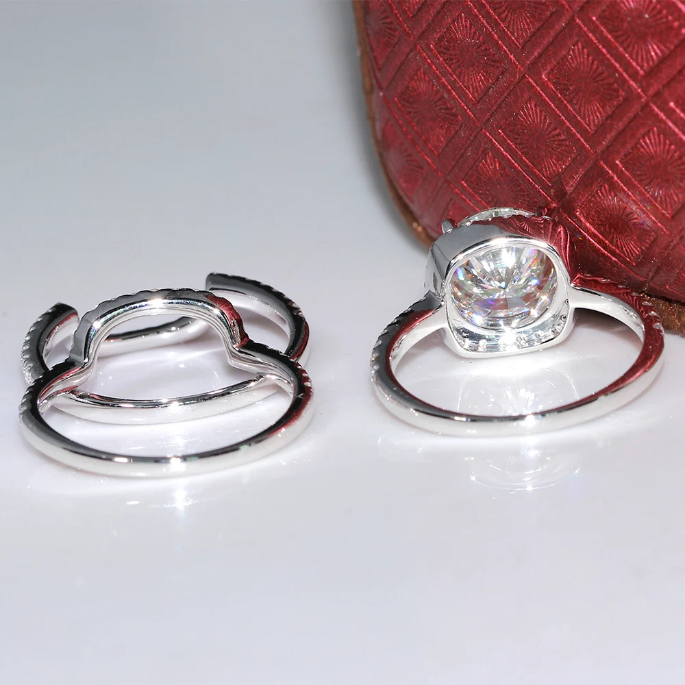 DovEggs 14K 585 Белое золото центр 3ct центр 9 мм F цвет Moissanite алмаз обручальное кольцо со светлым окаймлением обручальное кольцо Набор для женщин 3 шт