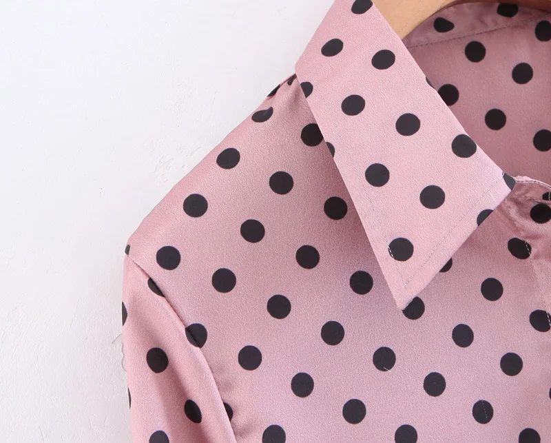 Женская блузка с длинным рукавом H.SA весенняя розовая рубашка в горошек отложным