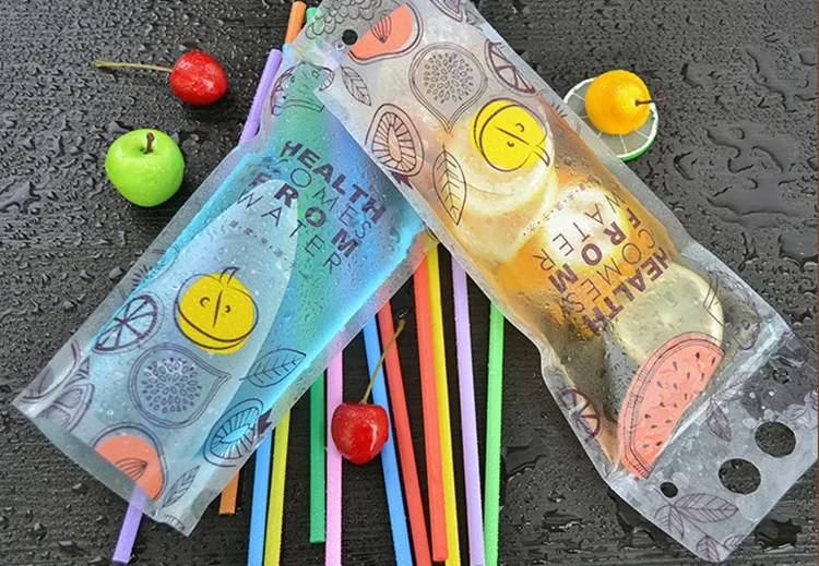 Matte Fruit Style Leotrusting, 50 шт в наборе, 300-500 мл ручка Пластик пакеты для напитков прозрачный/матовый молока сока Кофе питьевой мешок вечерние свадебные мешок напитка - Цвет: Matte Fruit Style
