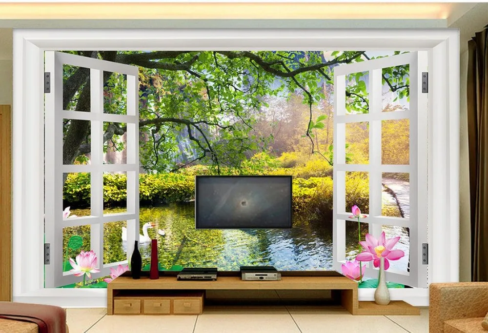 custom photo murals Landscape paintings TV backdrop 3D window 3d room wallpaper landscape Custom mural | Обустройство дома