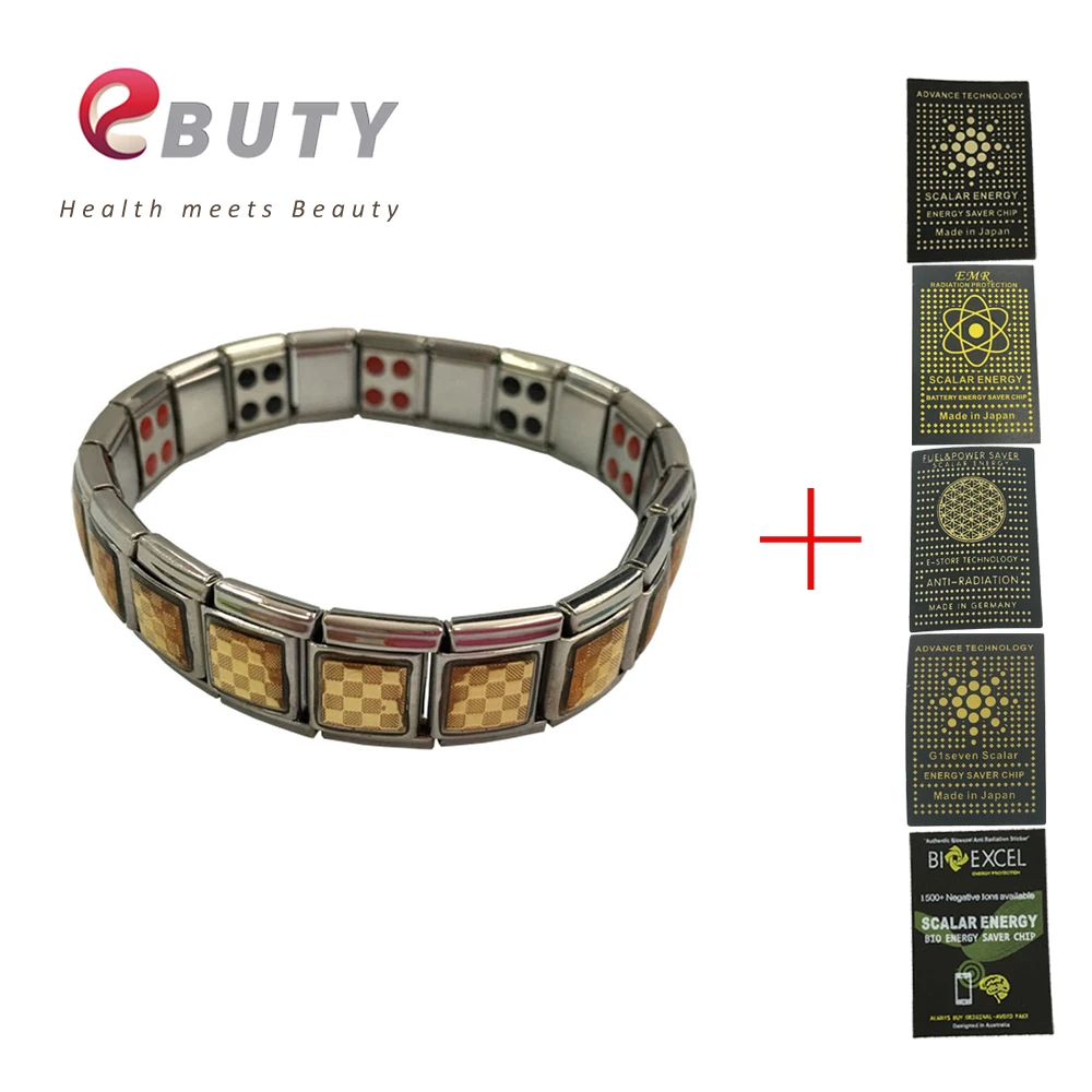EBUTY золотые браслеты для мужчин Энергетический Браслет из нержавеющей стали