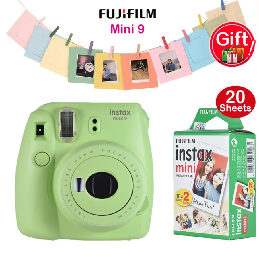 Green Fujifilm Instax Mini 9 камера мгновенная камера пленочная камера+ 20 листов мини 8 мгновенная белая пленка+ " Фото Картина Настенная рамка - Цвет: Green