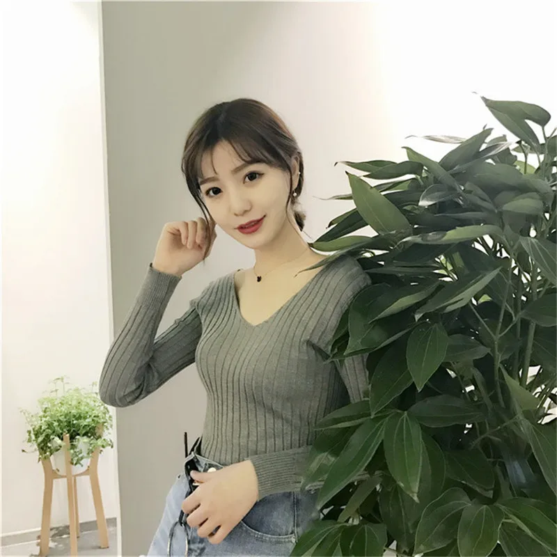 2017 Hot Spring Твердые тонкие трикотажные Свитера Женщин сексуальный пуловер женщин