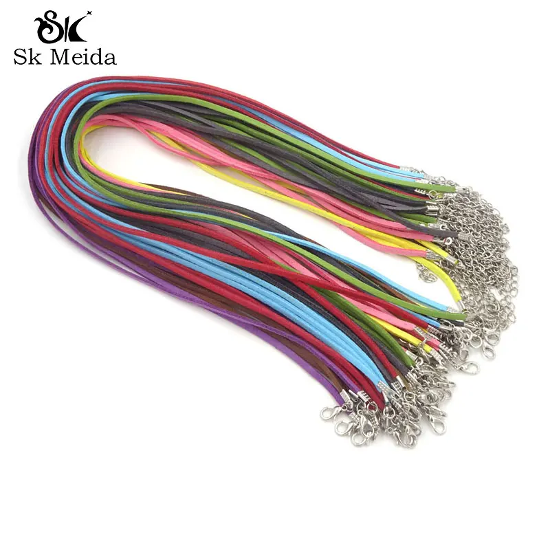 

100Pcs Mix Color Suede Cord 3mm Flat Leather Cord Necklace 18" Supplies For Jewelry Wholesale Velvet Rope With Clasp & Extender
