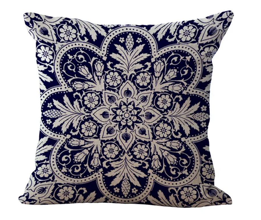 Декоративная сине-белая фарфоровая декоративная подушка 18x18 | Дом и сад