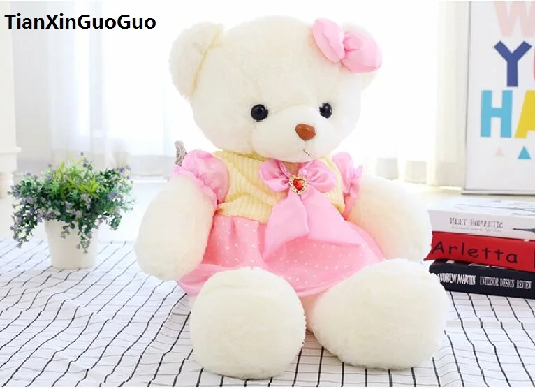 

about 60cm cartoon teddy bear plush toy pink skirt white bear soft doll,throw pillow birthday gift h1286