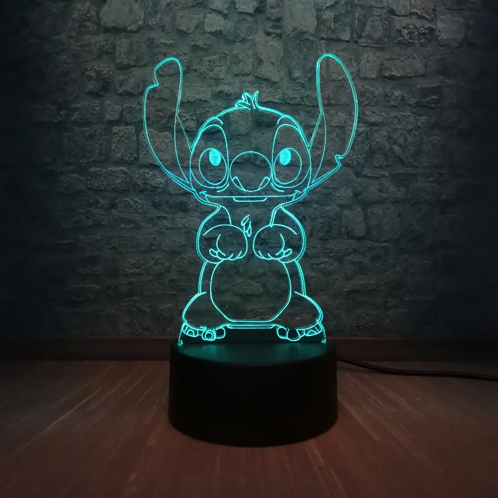 3D светодиодный светильник с мультипликационным принтом Kawaii Stitch 3D светодиодный светильник RGB светильник ing 7 цветов для спальни настольный ночник Рождественский Декор Детский подарок