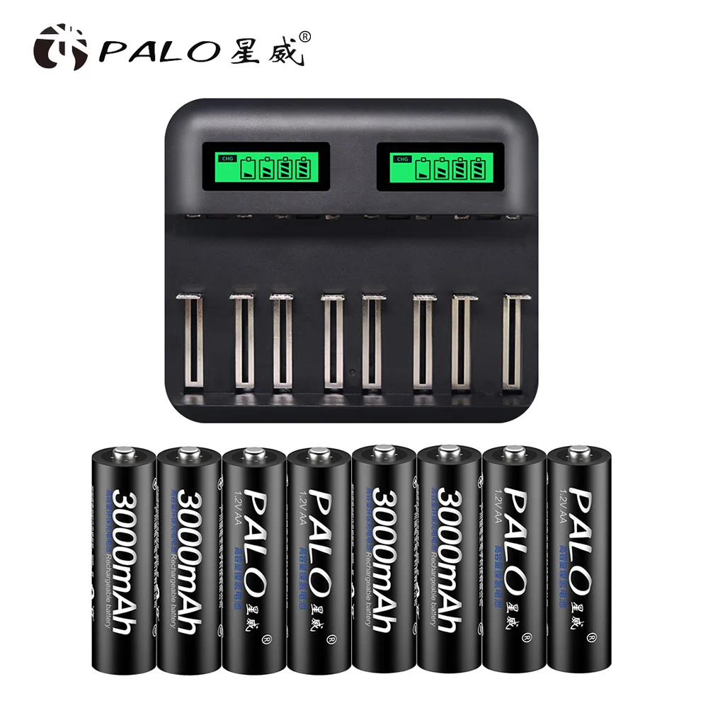 8AA and charger PALO ЖК-дисплей USB Smart AA зарядное устройство для AA AAA SC C D размер аккумуляторная батарея+ 1,2 в AA AAA перезаряжаемые батареи - Цвет: 8AA and charger