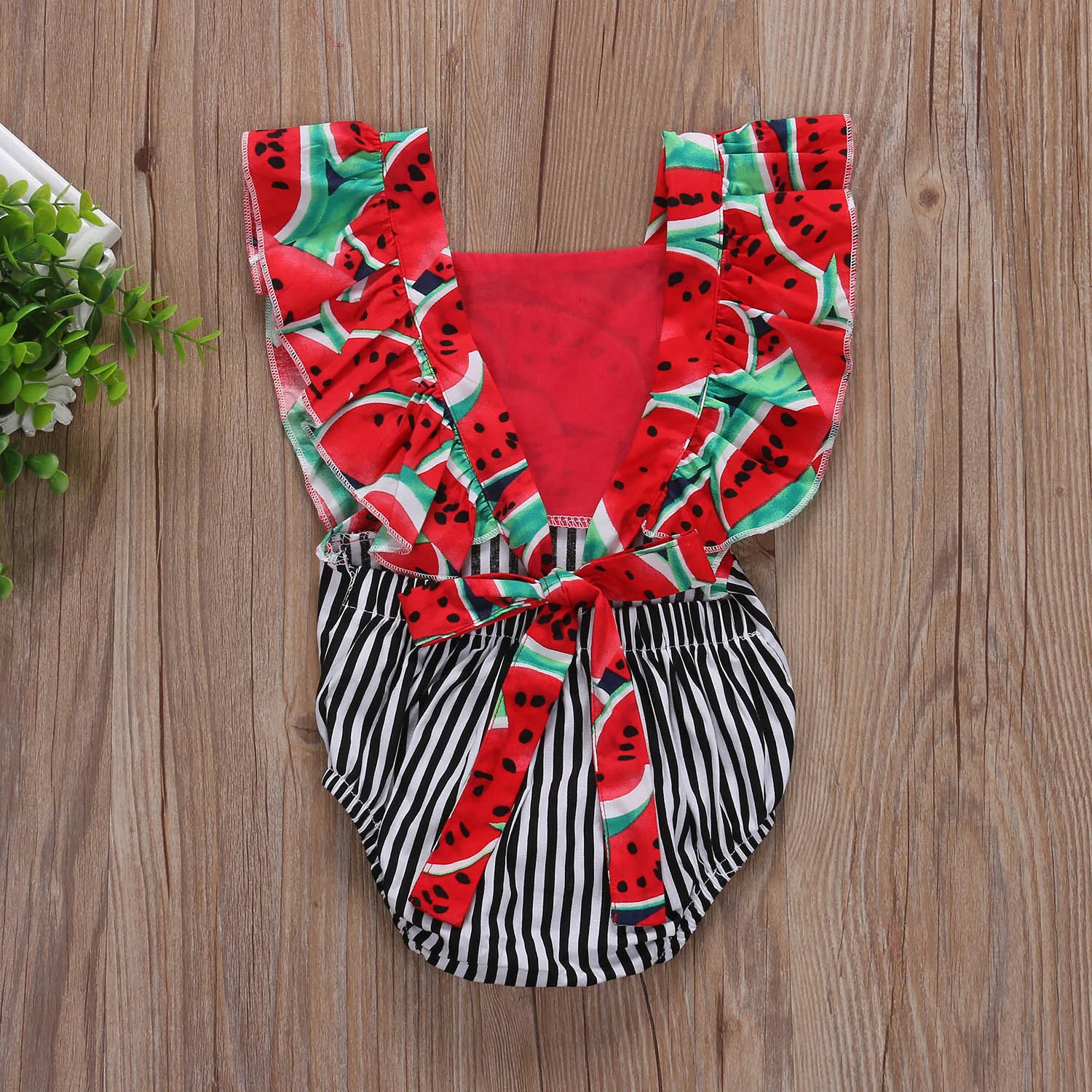 Хлопковая одежда для новорожденных девочек детский костюм без рукавов с арбузом