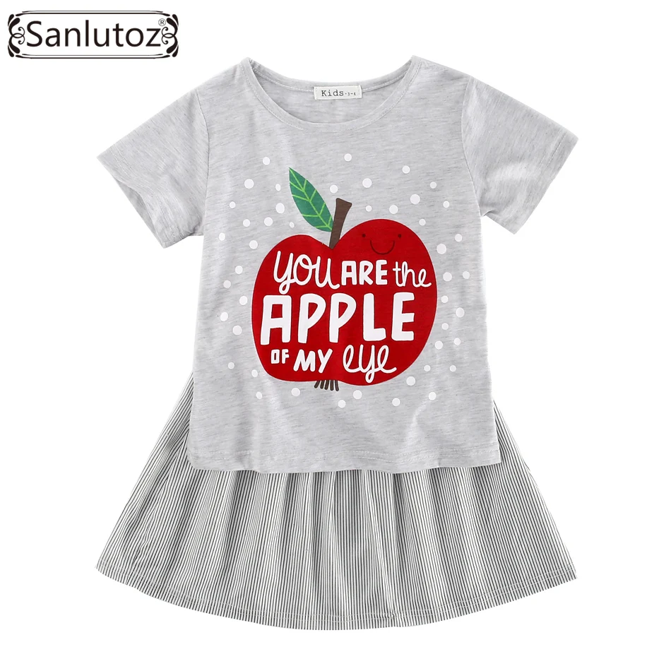 Летняя хлопковая детская одежда с принтом яблока sanluusb комплекты одежды для