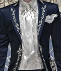Мужской приталенный брючный костюм, темно-синий итальянский костюм с вышивкой, вечерние костюмы из 2 предметов для выпускного вечера