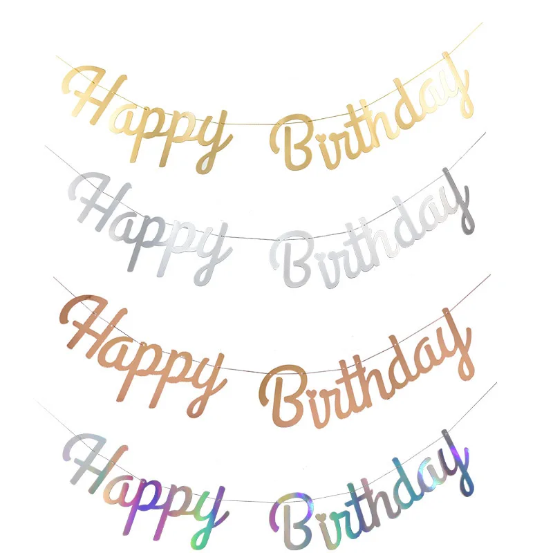Фотообои с надписью &quotHappy Birthday&quot набор золотистых и серебристых гирлянд детский