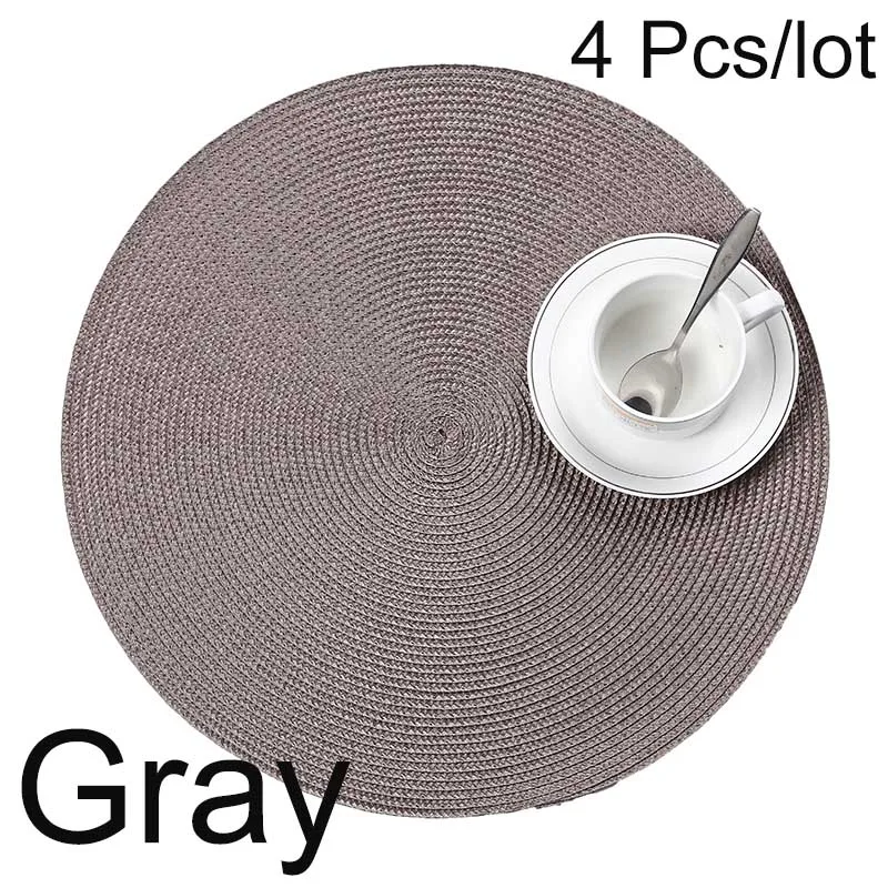 Gray 4 Pcs 4 шт./лот, круглая салфетка, модная, ПП, для обеденного стола, коврик, дисковые подушечки, подстилка для чаши, подставки, водонепроницаемая, для скатерти, коврик, 38 см, диаметр - Цвет: Gray 4 Pcs