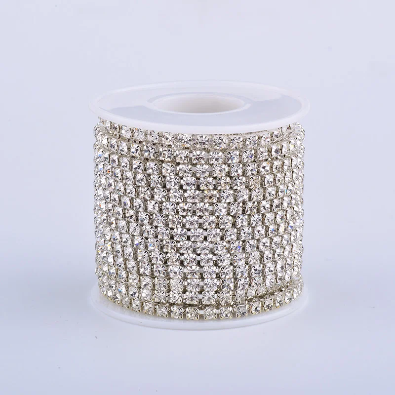 Silver Clear Stones JUNAO ss6 ss10 ss12 ss16 ss18 Золотая плотная лента с кристаллами прозрачные AB стеклянные камни аппликации со стразами Strass окантовка для рукоделия - Цвет: Silver Clear Stones