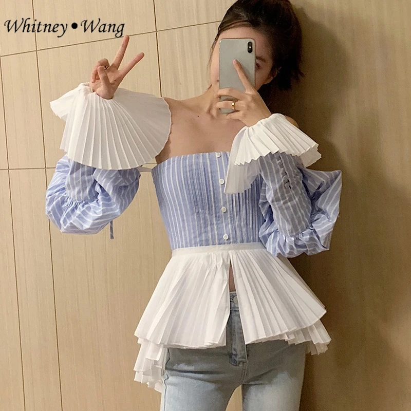 Женская плиссированная блузка WHITNEY WANG модная уличная одежда в стиле пэчворк