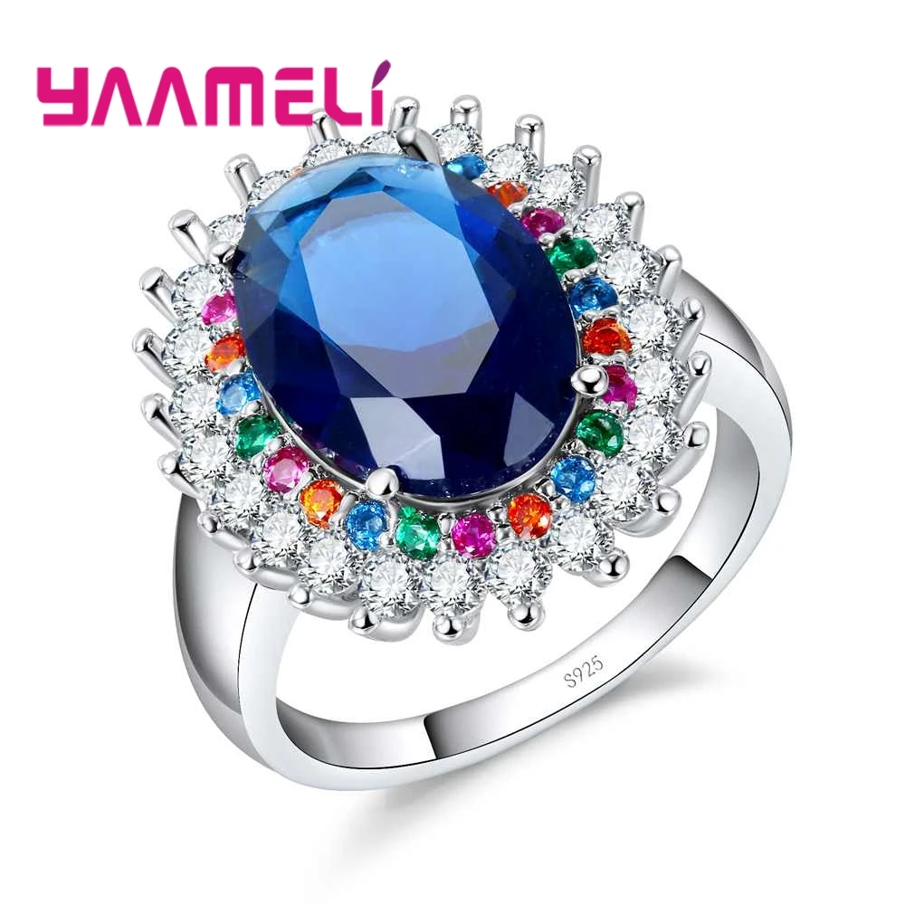 Женские круглые вечерние ЦА из серебра 925 пробы с синим камнем|round ring|blue stonering jewelry |