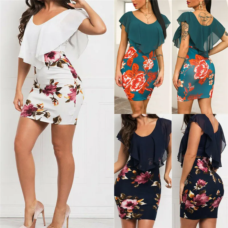 Женское платье в стиле бохо летняя женская одежда с цветочным принтом Короткое