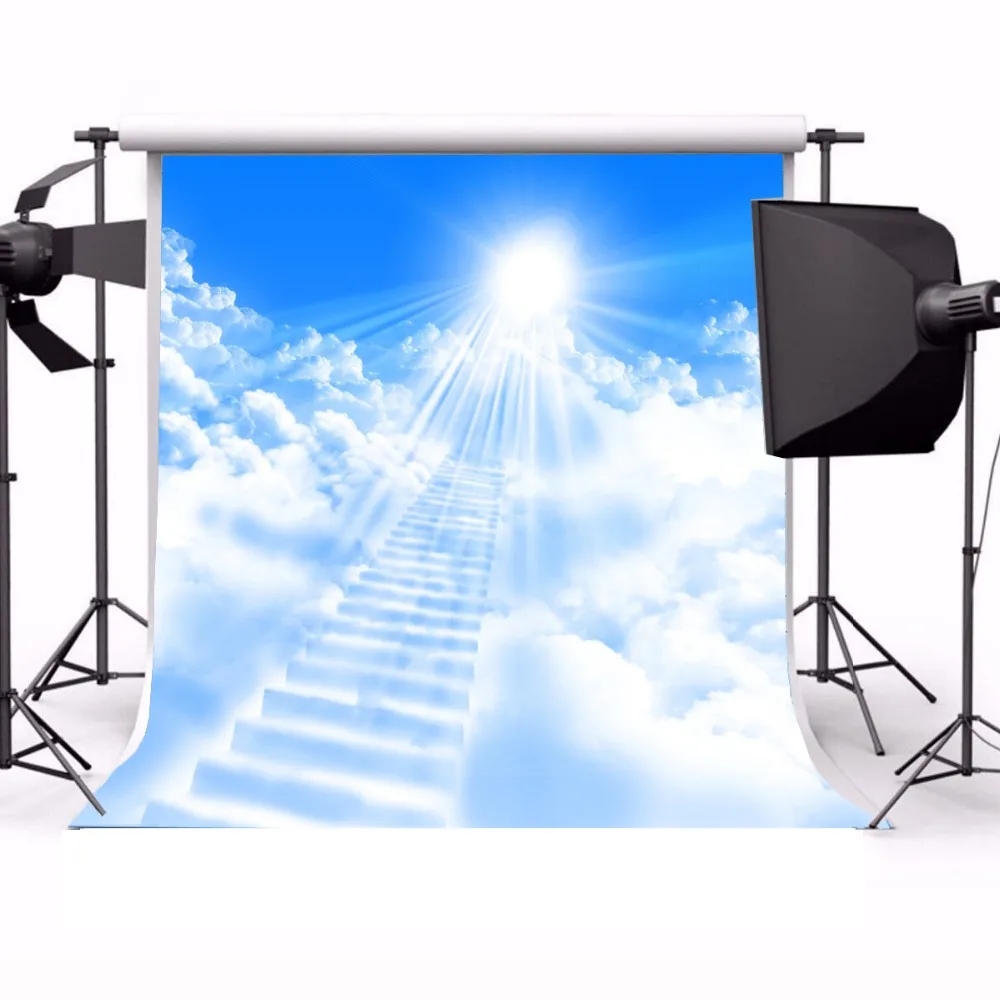 Laeacco Wonder Shining Cloudy Stair To Heaven Blue Sky Scenic Photography Background For Photo Studio Customized Backdrops | Электроника