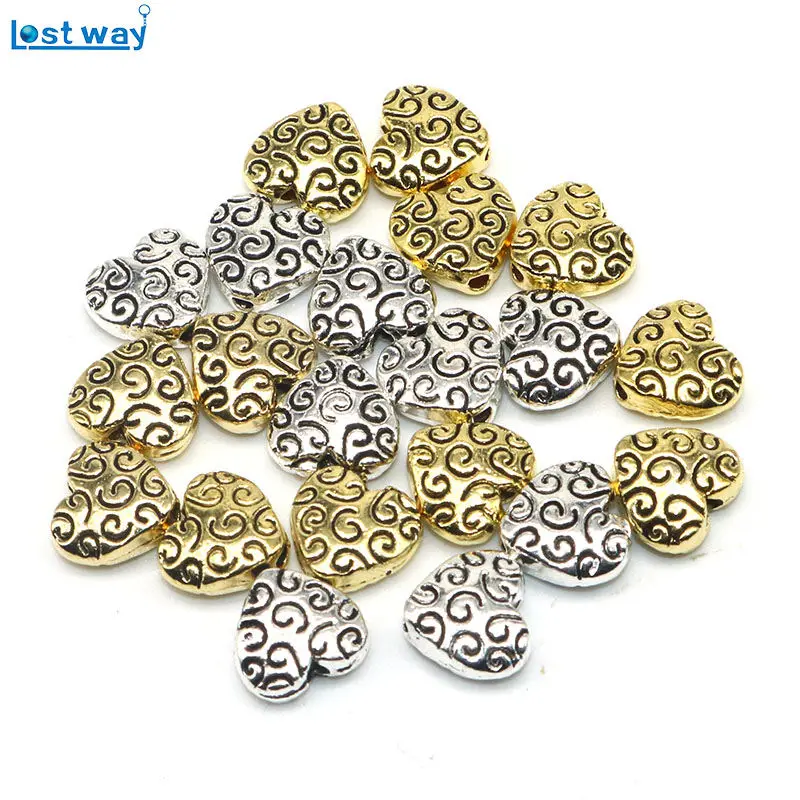 Бусины сердца с серебряным покрытием 8 мм 20 шт./лот|beads charms|metal spacerfor diy |