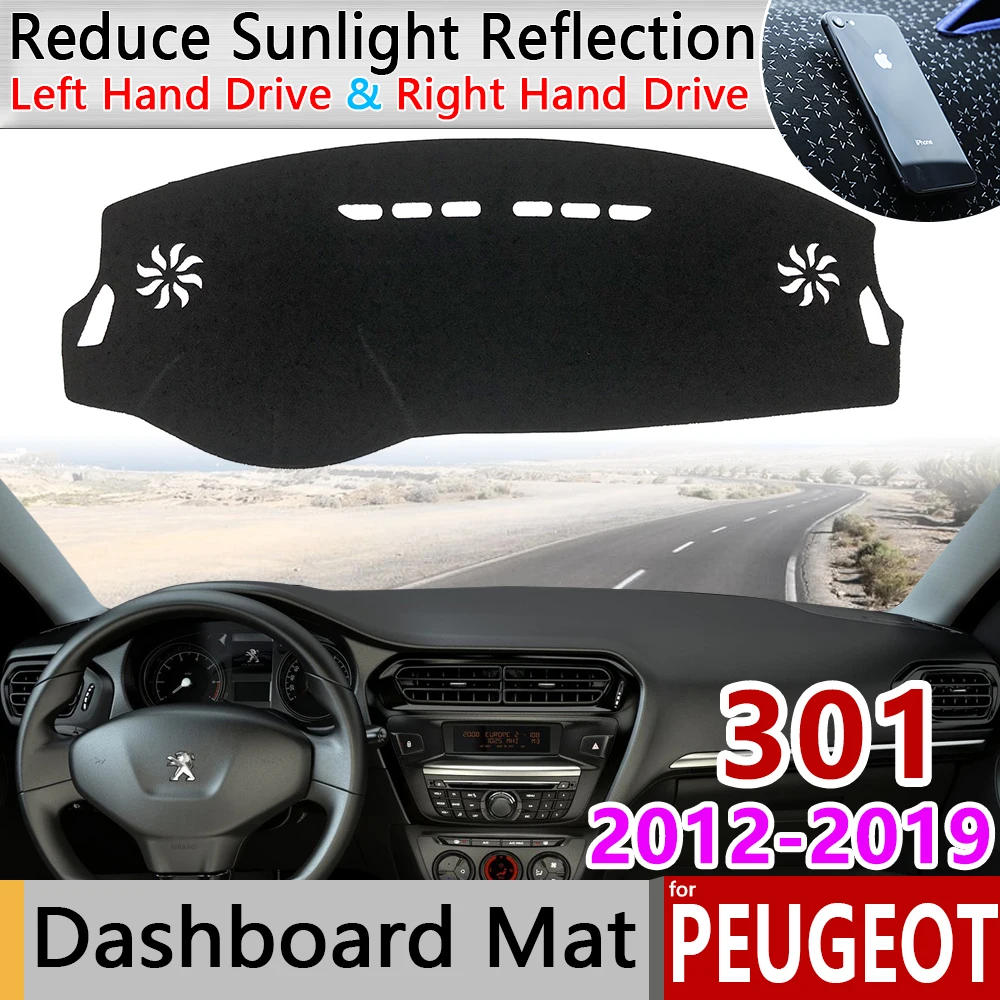 Для Peugeot 301 2012 ~ 2023 Противоскользящий коврик для приборной панели защиты от солнца