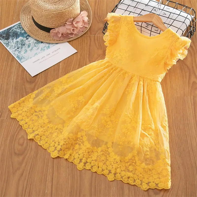 Yellow Кружевное платье с цветочным рисунком для девочек Одежда для маленьких девочек Детские платья для девочек, детские вечерние платья принцессы с цветочным рисунком, одежда для девочек на свадьбу размеры для детей возрастом от 3 до 8 лет - Цвет: Yellow