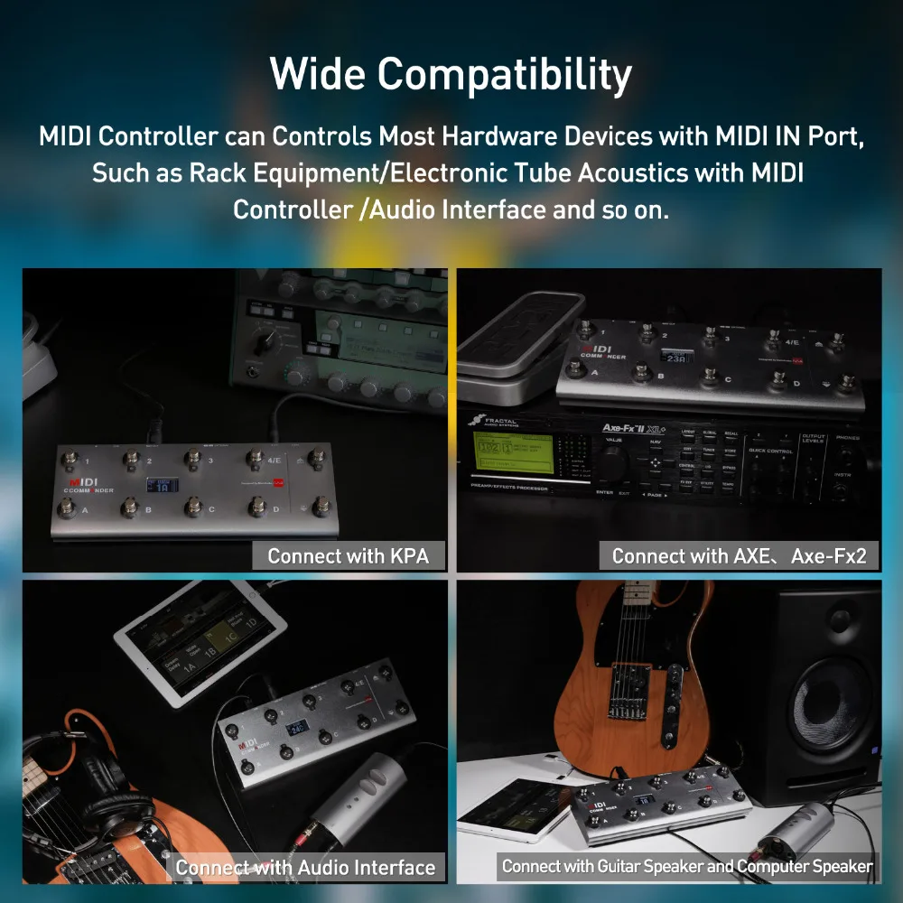 MIDI Commander гитарный Портативный USB Midi контроллер для ног с 10 ножными переключателями 2 гнезда для педалей с эффектом экспрессии 8 предустановками хоста