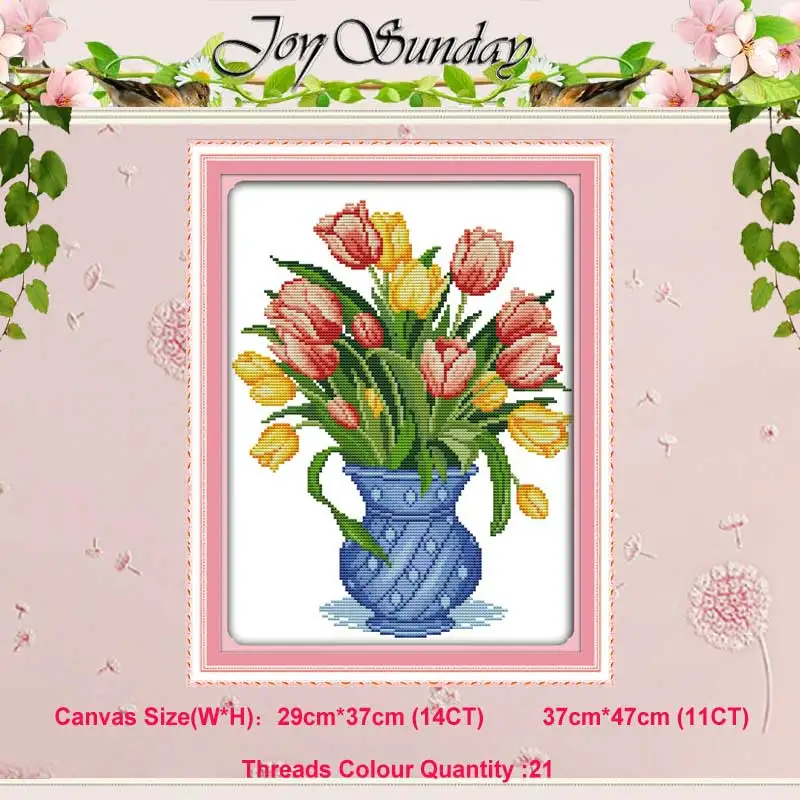 Tulip vase (2) Пион Лилия тюльпан цветок мака розы Счетный 11CT 14CT Набор для вышивания крестиком DIY DMC Набор для вышивания крестиком рукоделие домашний декор - Цвет: Tulip vase (2)