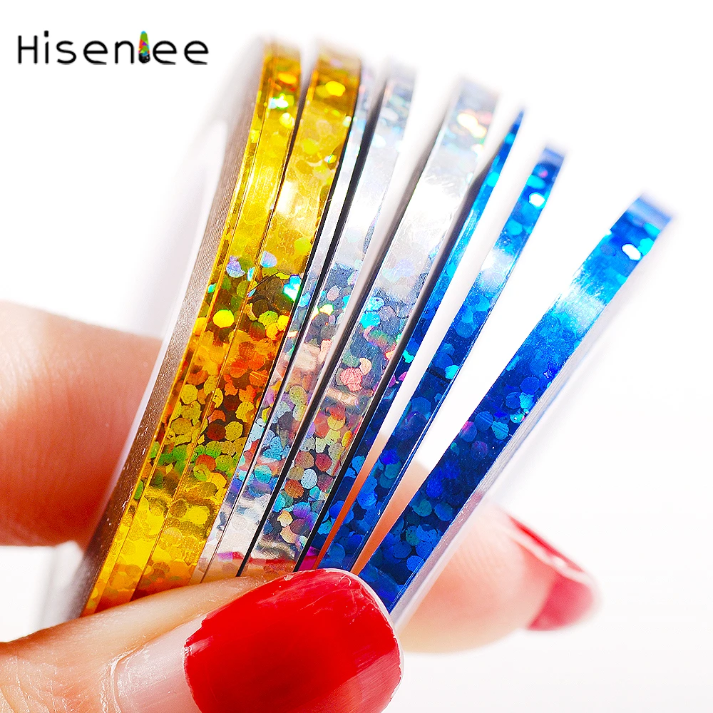 Hisenlee 3 рулонов 1 мм 2 мм 3 мм Nail Art Блеск съемная лента для линии, полосы инструменты для украшения ногтей клей наклейки для маникюра