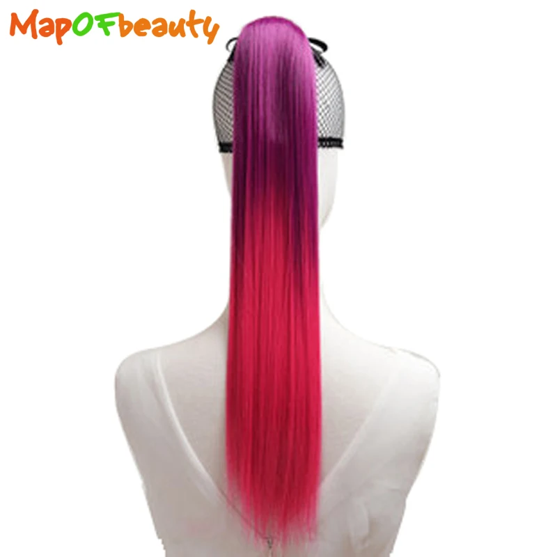 MapofBeauty, многоцветные, 20 дюймов, длинные, прямые, на заколках, конский хвост, шиньоны для женщин, вечерние, Ombre, конский хвост, синтетические волосы для наращивания