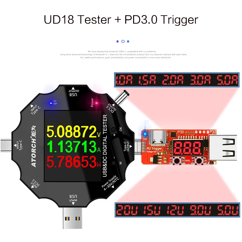 add PD Triger DC5.5 USB3.0 Тип-C тестер 6-Bit Высокая точность цифровой PD3.0 Вольтметр Амперметр Дисплей power bank метр для е-тестовая прикладная программа - Цвет: add PD Triger