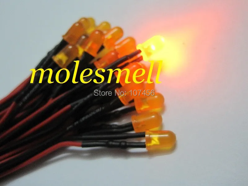Free shipping 1000pcs 5mm 12v diffused orange LED Lamp Light Set Pre-Wired 5mm 12V DC Wired