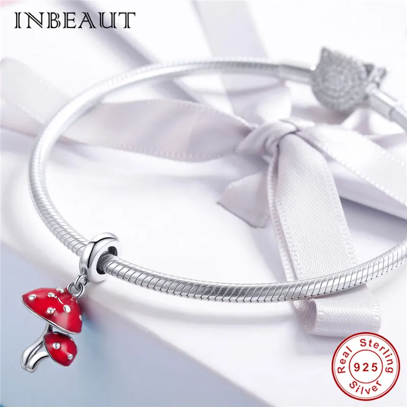 INBEAUT 100% Стерлинговое Серебро 925 пробы красный гриб Очаровательная маленькая