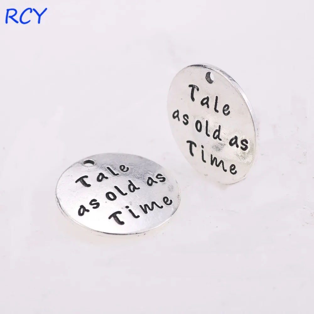 

Top Quality 5 Pieces/lot 25mm Letter Printed tale as old as time words saying charms inspiration charm for jewelry making